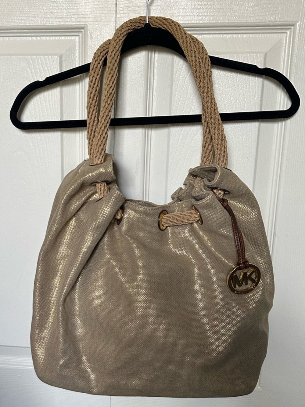 Michael Kors Gold Canvas Large Marina Shoulder Bag